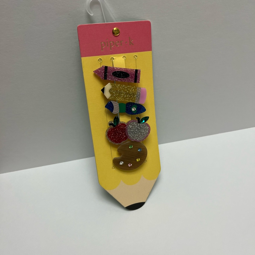 NWT ✏️🍎 Back to School Piper K Hair Clips set of 5 - Picture 6 of 11